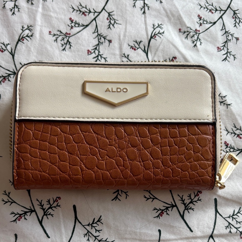 Aldo Cream and Brown Textured Women's Wallet